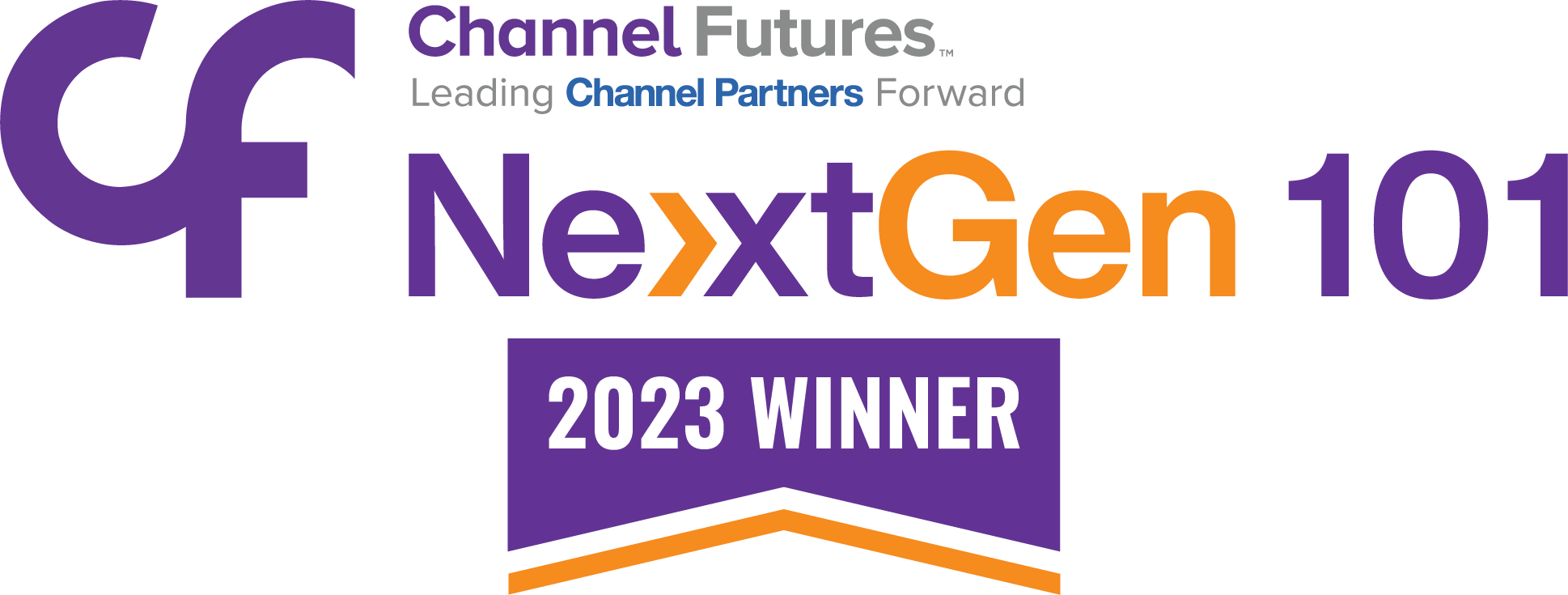 Channel NextGen101 2023 Official Winners Award Logo. Plain white background with the award name written in purple and orange.